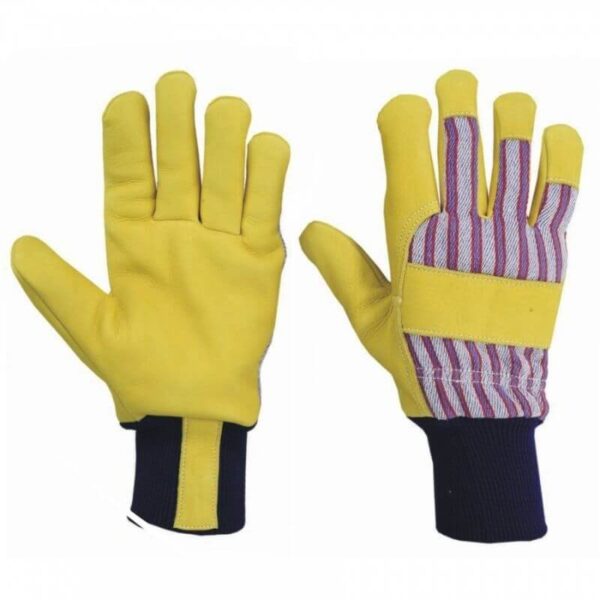 yellow leather work gloves