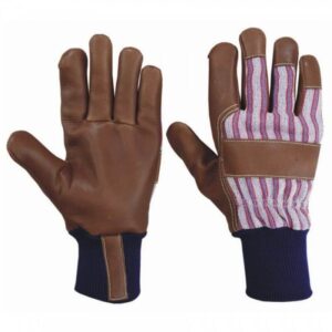 dark brown leather work gloves